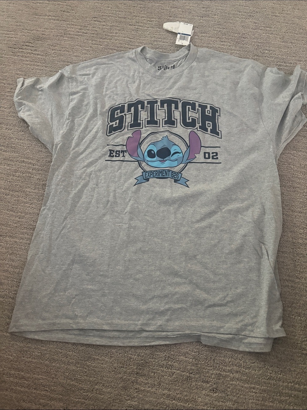 Disney Stitch Gray Short Sleeve Tee with Blue & Purple Graphic